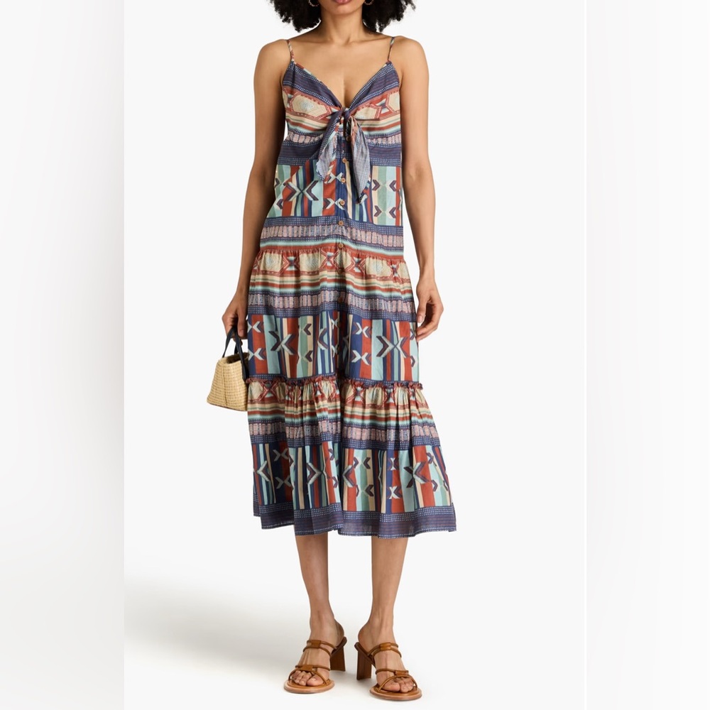 VERONICA BEARD Abilene knotted printed cotton midi dress